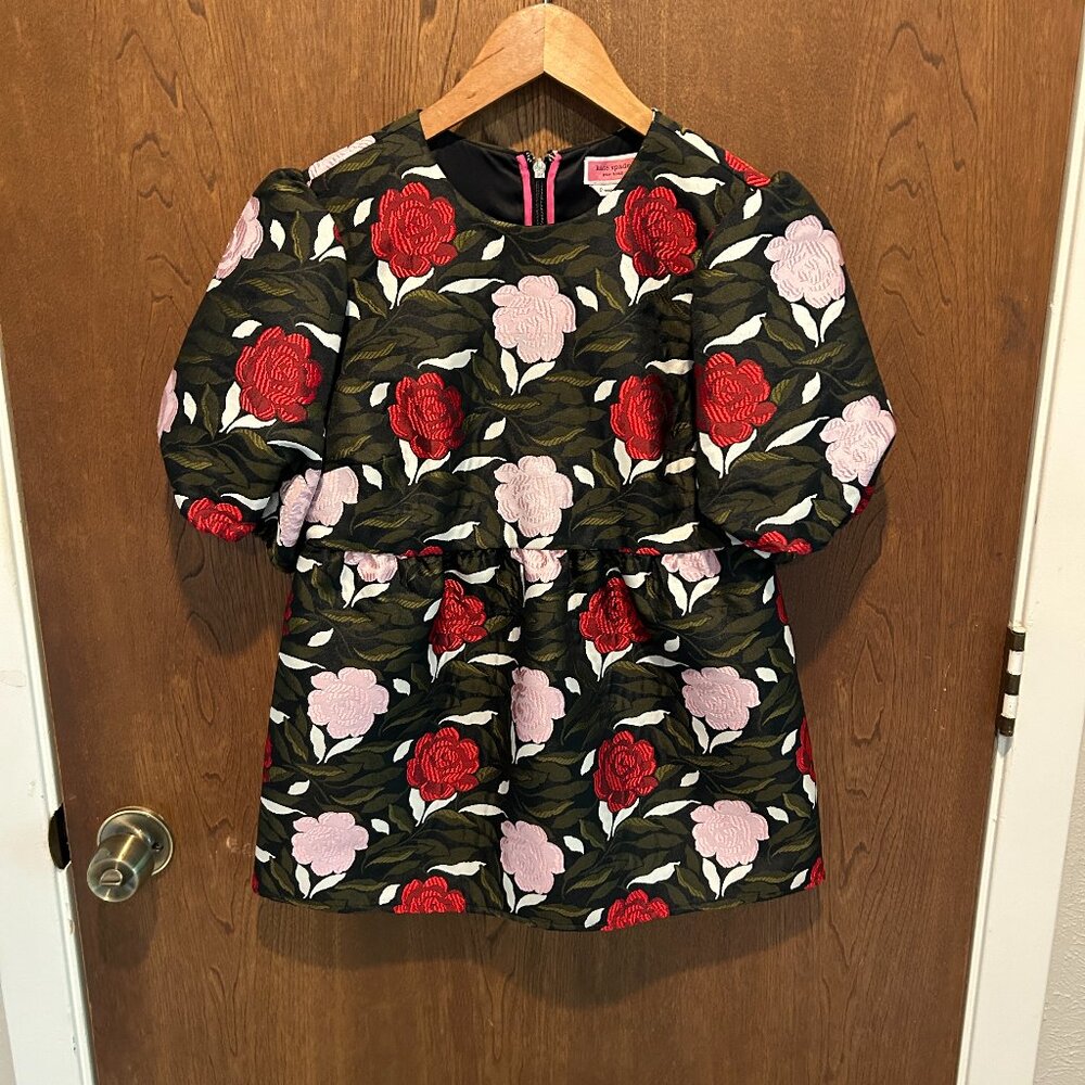 Kate Spade New York Rose Garden Puff-Sleeve Brocade Top Size 0